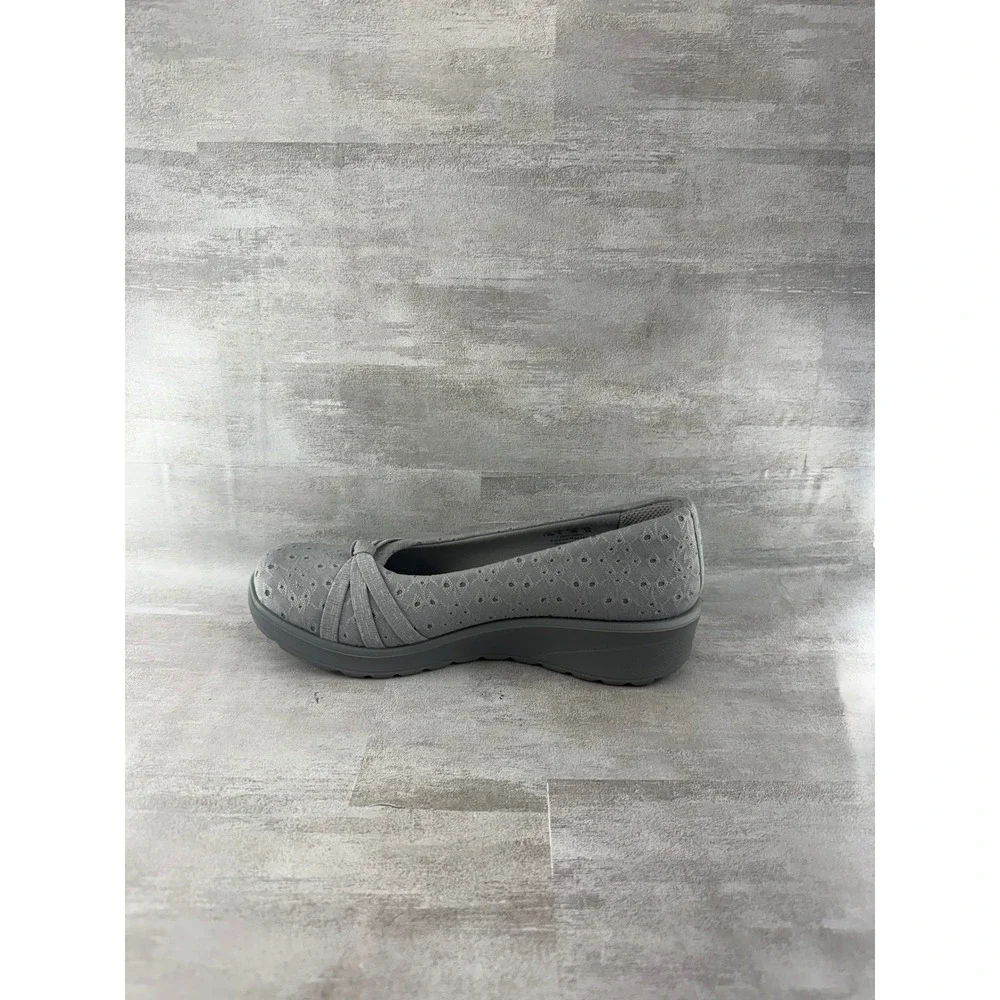 LifeStride BZees Air Step Gray Eyelet Bow Slip On Wedge Shoes Women Sz 7.5W GEM2